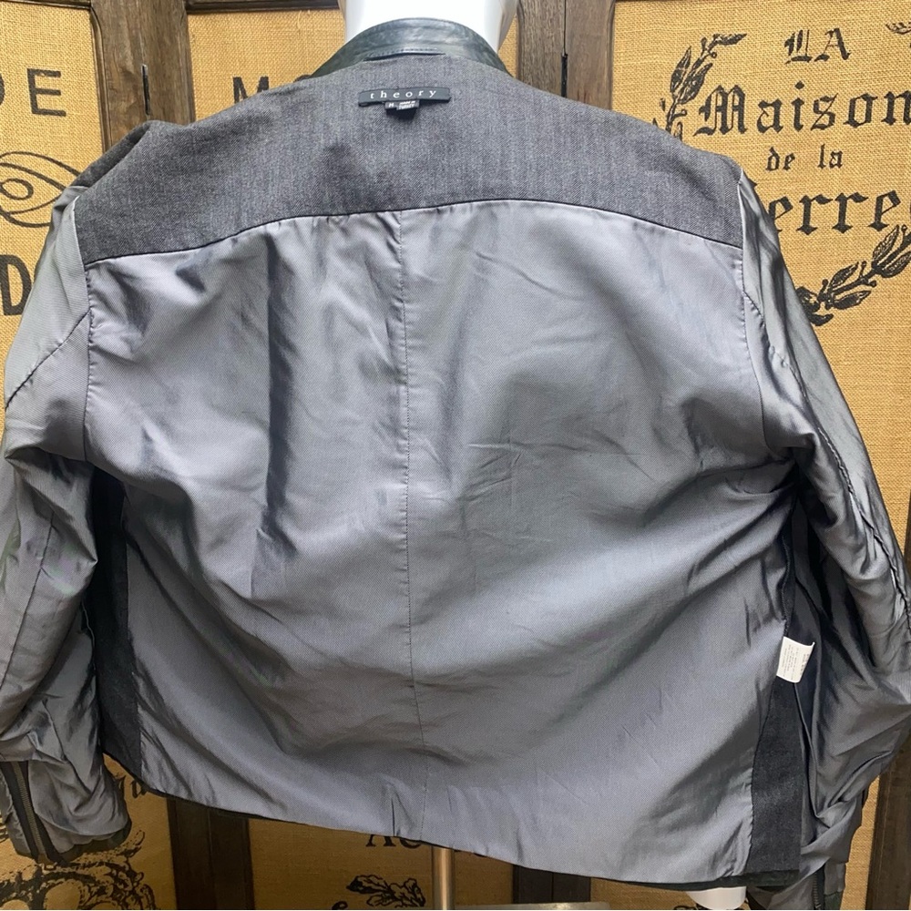 Theory Men's Dark Green Leather Zip Up Jacket, M - Picture 8 of 12